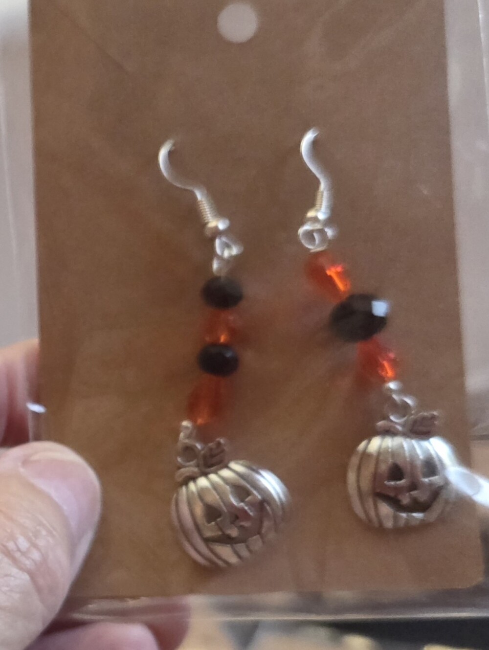 Halloween Pumpkin Drop Earrings — Orange and Black Beads